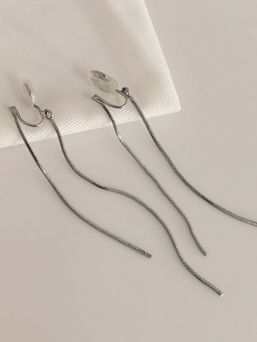 White K [ ear clip] Brass Tassel Minimalist Long Threader Earring